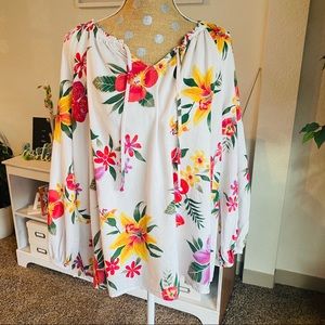 Tropical cream long sleeve blouse